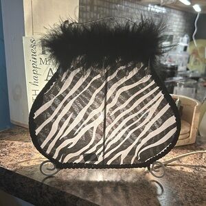 Zebra Print Feather Trim Accent Night Lamp Shade